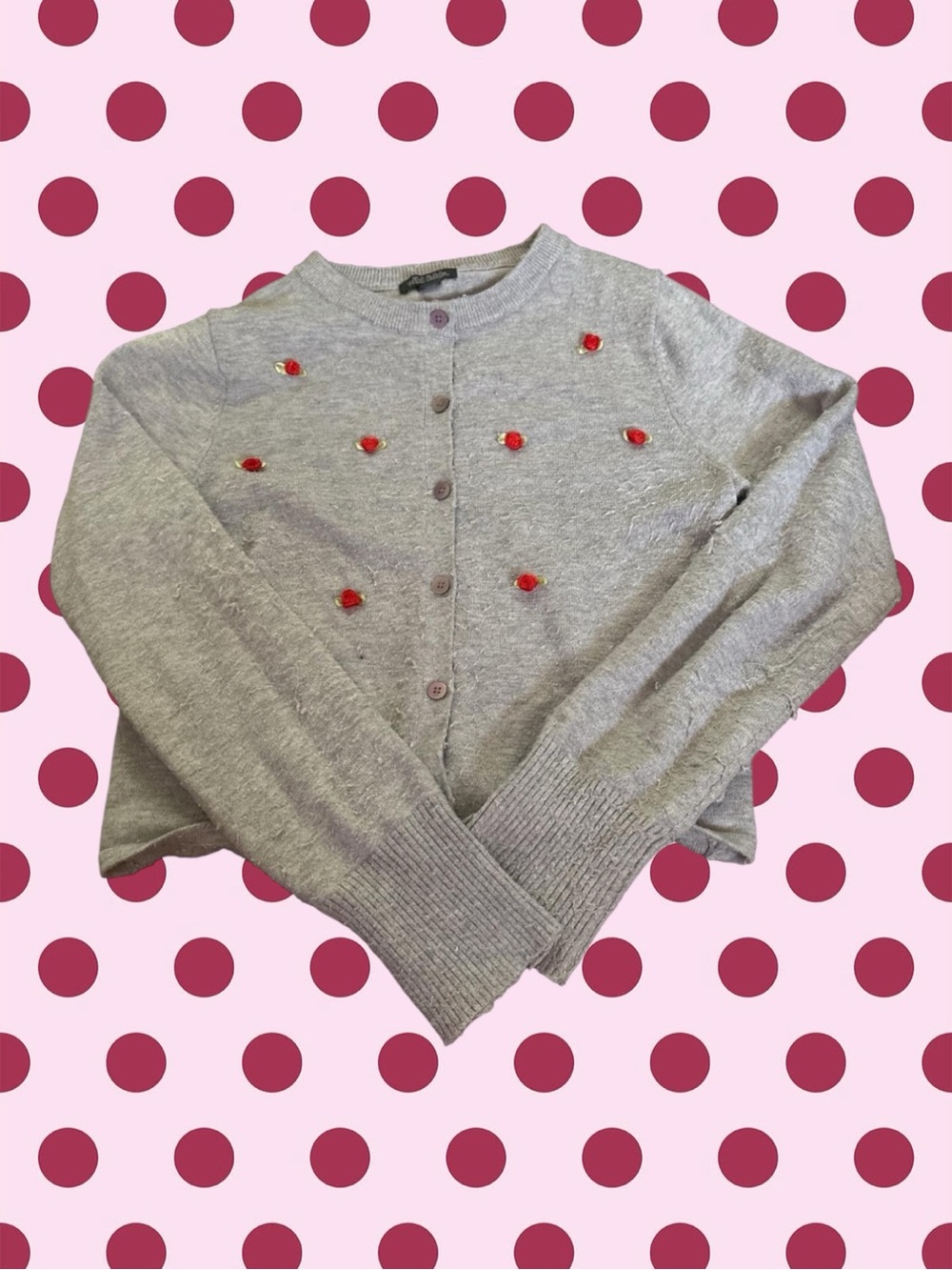 Wild Fable 3D Rose Petal Grey Cardigan XXS